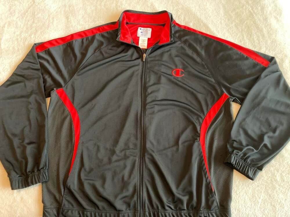 Champion Track Jacket Size XL Black Red Full Zip Athletic Stripe